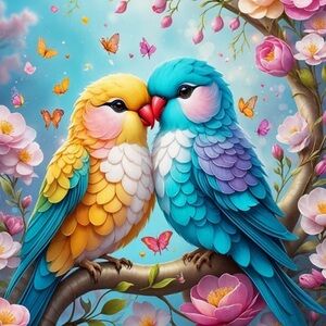 Love Birds Diamond Art 14x14 Parrots